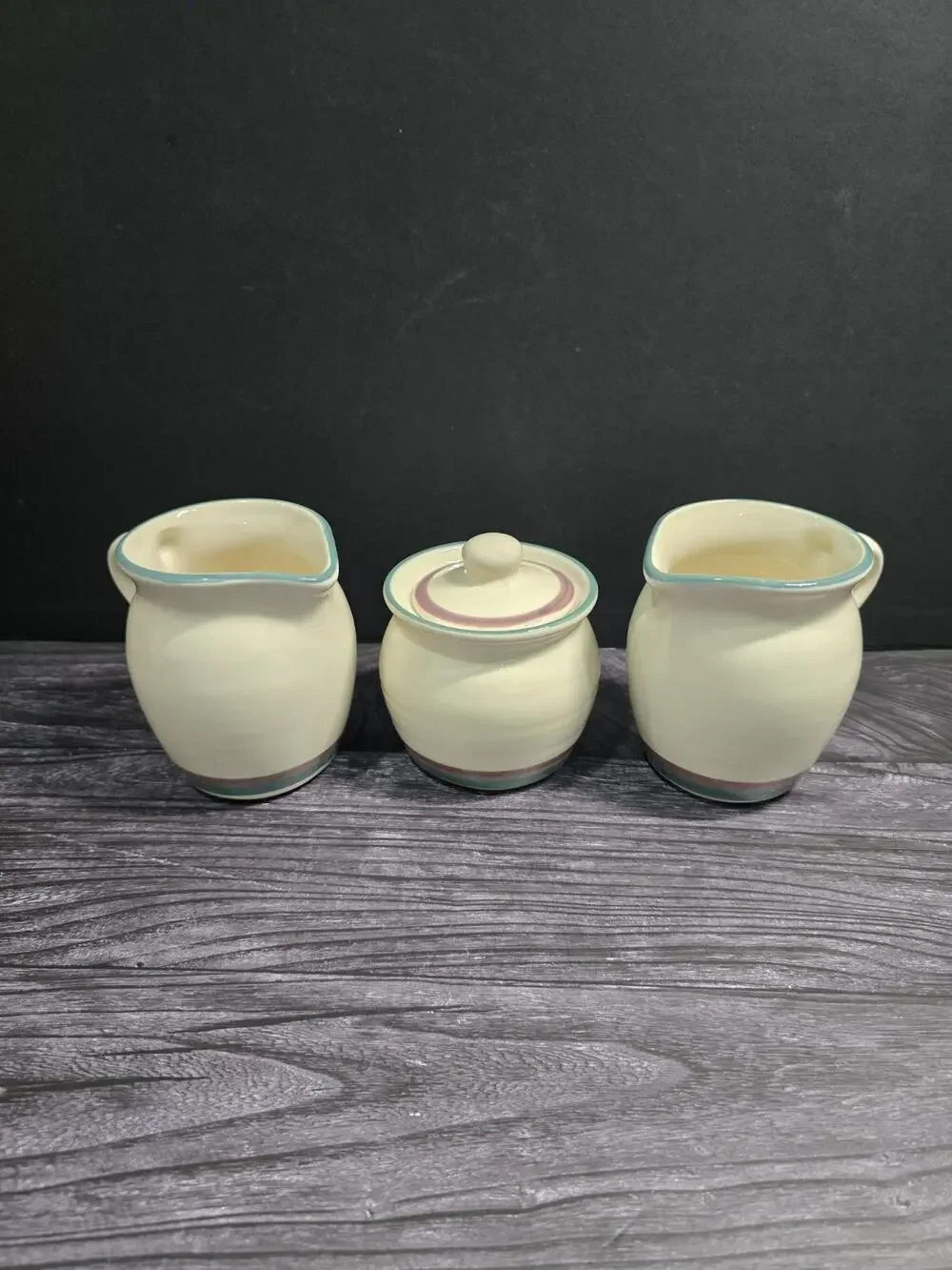 Pfaltzgraff Juniper 4 piece Lot, Creamer (X2) And Sugar With Lid- Vintage 1990's